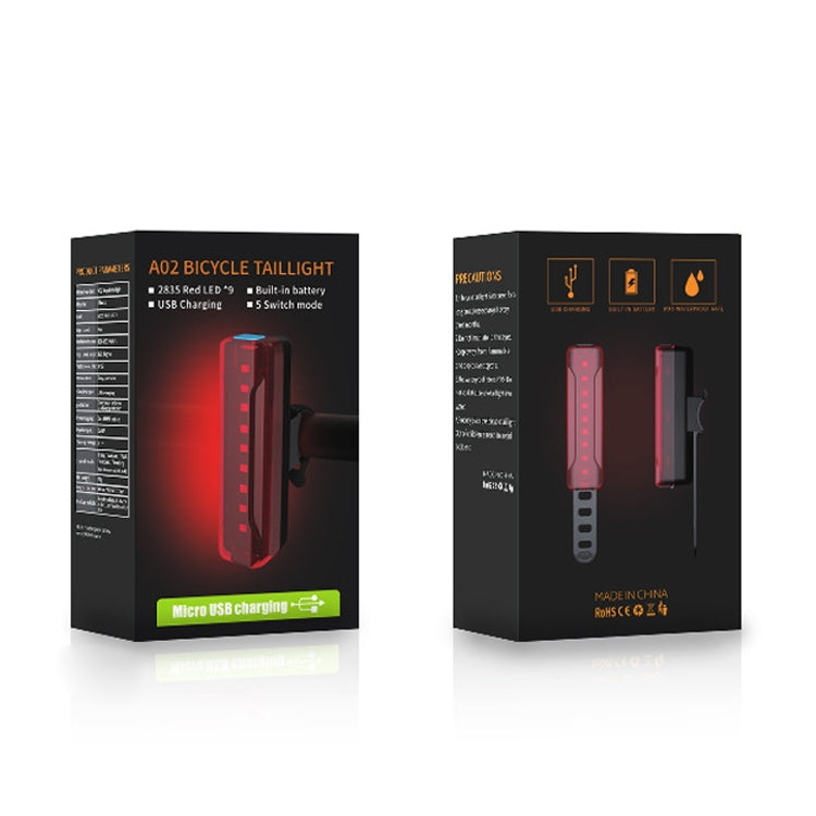 A02 Bicycle Taillight Bicycle Riding Motorcycle Electric Car LED Mountain Bike USB Charging Safety Warning Light (50 Hours, Plastic Bag), 50 Hours, Plastic Bag