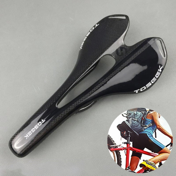 TOSEEK Road Bike Carbon Fiber Seat Bicycle Hollow Seat Saddle, 3K Texture + Light