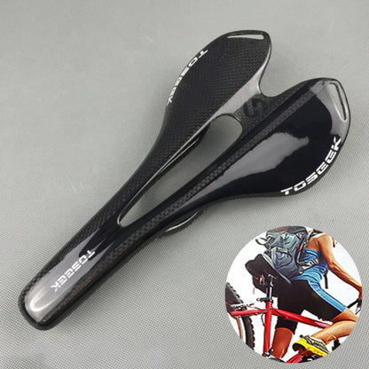 TOSEEK Road Bike Carbon Fiber Seat Bicycle Hollow Seat Saddle, 3K Texture + Light