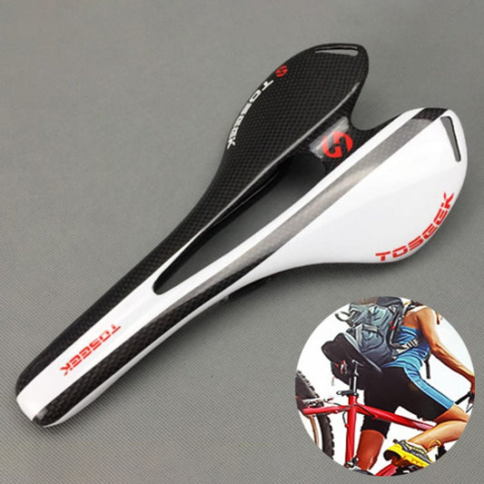 TOSEEK Road Bike Carbon Fiber Seat Bicycle Hollow Seat Saddle, 3K Texture + Light