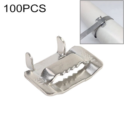 100 PCS 12.7mm 304 Stainless Steel Tie Lock Type Cable Wrapped Bundle Buckle, 12.7mm