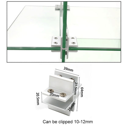 Cross-type Aluminum Alloy Glass Combination Clamp Cabinet Partition Fixing Clip, Cliped 10-12mm, Cross-type Cliped 10-12mm
