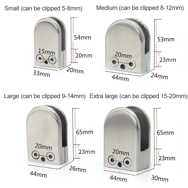 9-14mm Concave Curved Bottom Matte Polished 201 Stainless Steel Fixed Clip Railing Glass Wood Layer Board Clamp Bracket, 9-14mm, Curved Bottom, 201 Stainless Steel