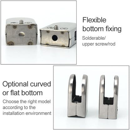 9-14mm Concave Curved Bottom Matte Polished 201 Stainless Steel Fixed Clip Railing Glass Wood Layer Board Clamp Bracket, 9-14mm, Curved Bottom, 201 Stainless Steel