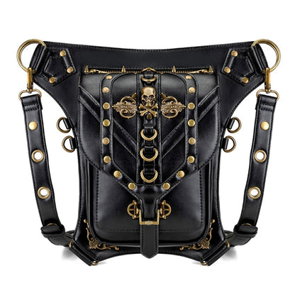 FHG131BK Skull Head Decoration Multi-function PU Leather One-shoulder Crossbody Bag Waist Bag for Ladies, 21 x 16cm
