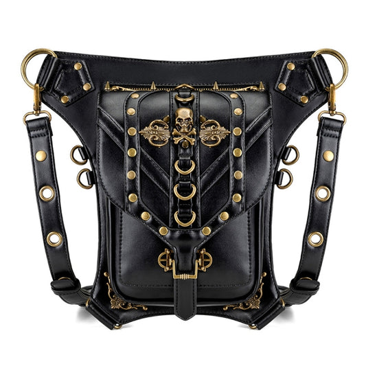 FHG131BK Skull Head Decoration Multi-function PU Leather One-shoulder Crossbody Bag Waist Bag for Ladies, 21 x 16cm