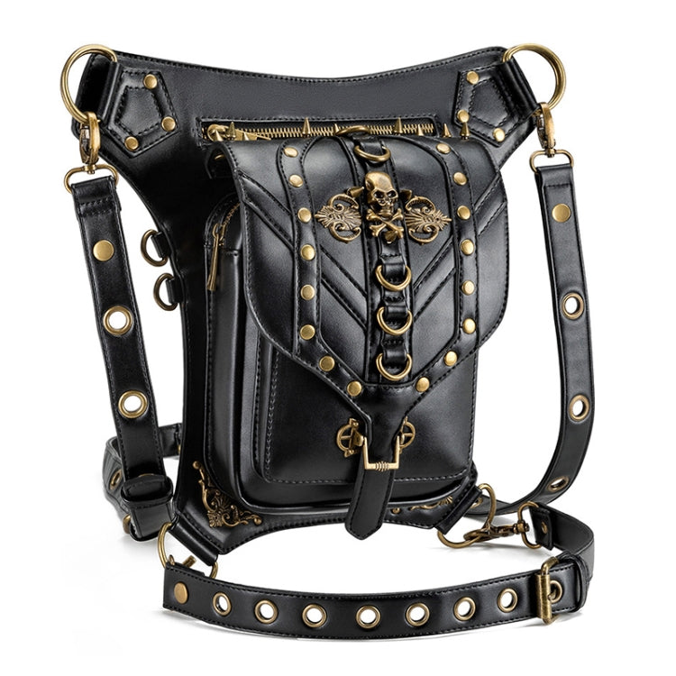 FHG131BK Skull Head Decoration Multi-function PU Leather One-shoulder Crossbody Bag Waist Bag for Ladies, 21 x 16cm