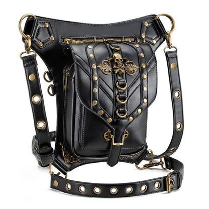 FHG131BK Skull Head Decoration Multi-function PU Leather One-shoulder Crossbody Bag Waist Bag for Ladies, 21 x 16cm