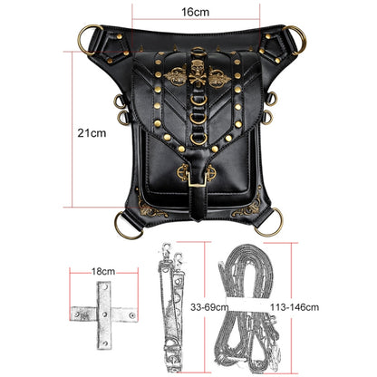 FHG131BK Skull Head Decoration Multi-function PU Leather One-shoulder Crossbody Bag Waist Bag for Ladies, 21 x 16cm