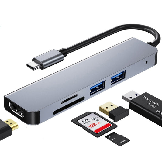 موزع متعدد الوظائف 5 في 1 من USB-C / Type-C إلى HDMI بدقة 4K + فتحة بطاقة SD / TF + USB 2.0 + USB 3.0، 5 في 1