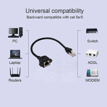 RJ45 Female to Male CATE5 Network Panel Mount Screw Lock Extension Cable , Length: 0.3m, 0.3m