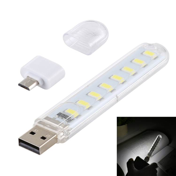 8LEDs 5V 200LM USB LED Book Light Portable Night Light, with Micro Adapter, with Micro Adapter