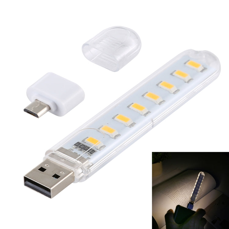 8LEDs 5V 200LM USB LED Book Light Portable Night Light, with Micro Adapter, with Micro Adapter