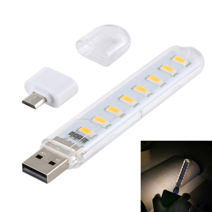 8 مصابيح LED 5 فولت 200 لومن USB مصباح كتاب LED ليلي محمول، مع محول ميكرو، مع محول ميكرو