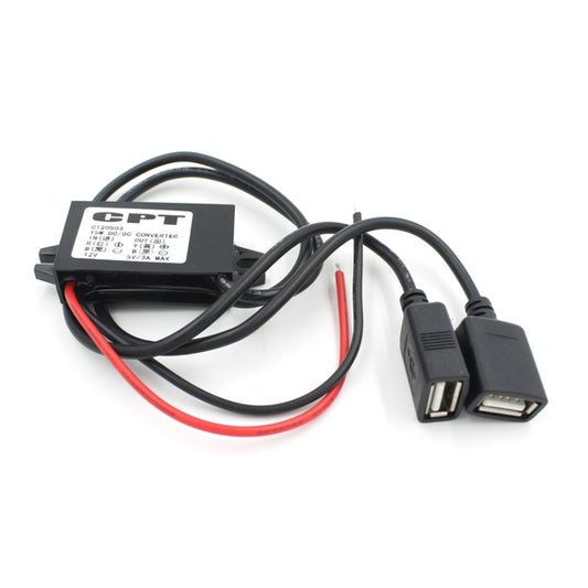 Car Motorcycle Dual USB Car Charger DC 12V To 5V 3A Power Adapter with for Car GPS Tracker DVR, Length: 1m, Car Dual USB Power Adapter