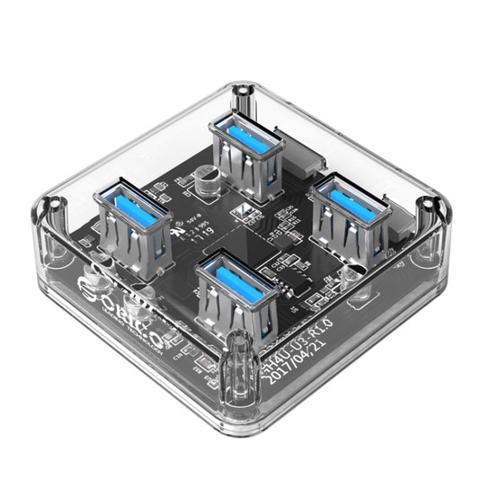 موزع سطح مكتب شفاف من أوريكو MH4U-100 USB 3.0 مع كابل Micro USB بطول 100 سم، MH4U-100
