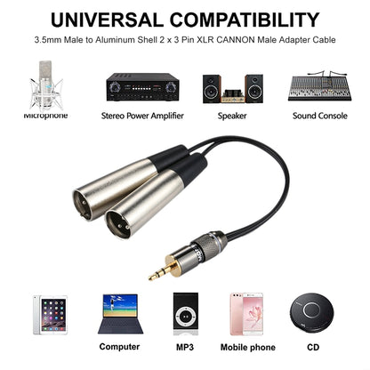 كابل محول موصل صوت XLR CANNON ذكر برأس معدني مقاس 3.5 مم إلى غلاف من الألومنيوم 2 × 3 دبابيس، الطول الإجمالي: حوالي 25 سم، 2 × 3 دبابيس ذكر
