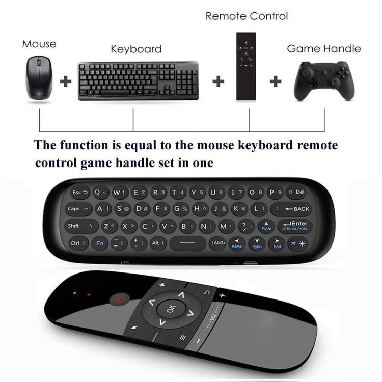 W1 Wireless QWERTY 57-Keys Keyboard 2.4G Air Mouse Remote Controller with LED Indicator for Android TV Box, Mini PC, Smart TV, Projector, HTPC, All-in-one PC / TV, W1