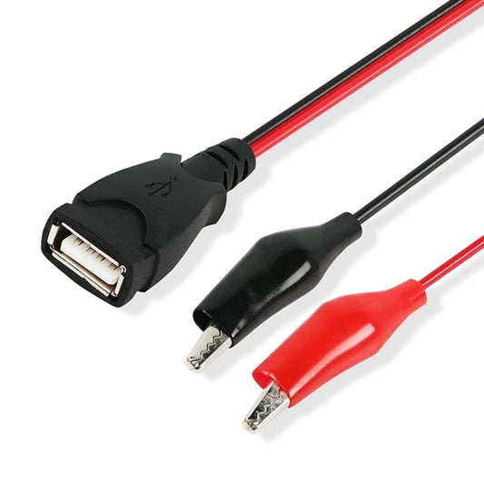 كابل تمديد توصيل الطاقة USB-A أنثى إلى 2 × مشبك تمساح، الطول: 0.5 متر، USB-A أنثى