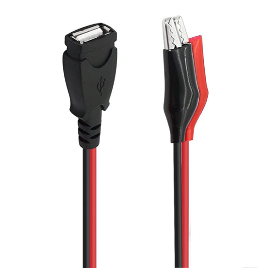 كابل تمديد توصيل الطاقة USB-A أنثى إلى 2 × مشبك تمساح، الطول: 0.5 متر، USB-A أنثى