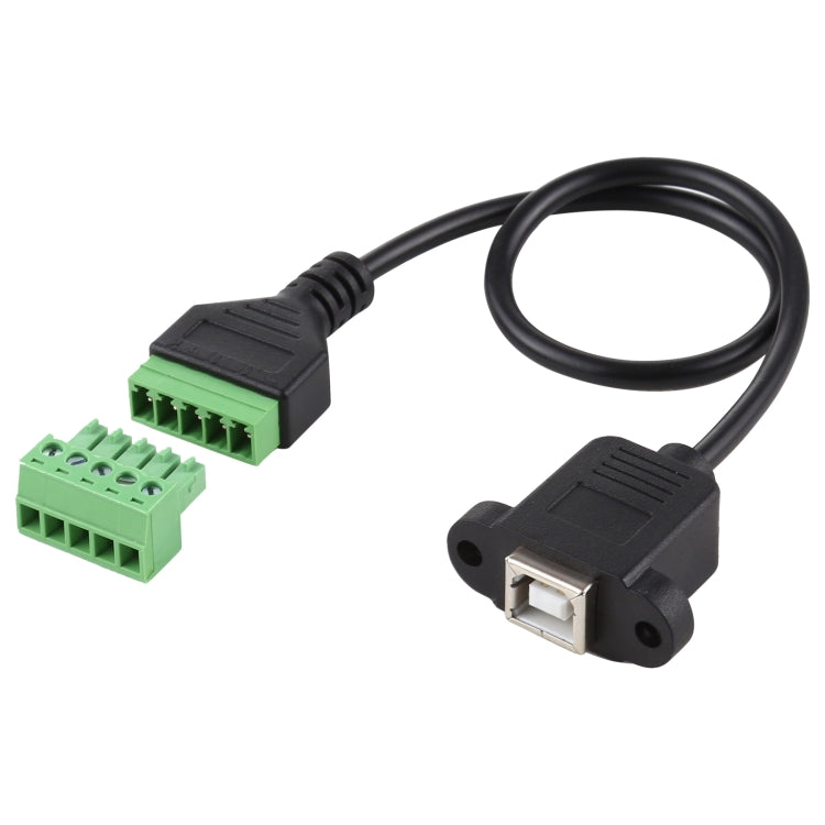 كابل محول توصيل USB من النوع B أنثى إلى أطراف توصيل 5 سنون قابلة للتوصيل بدون لحام، موصل USB بدون لحام، الطول: 30 سم، USB من النوع B أنثى