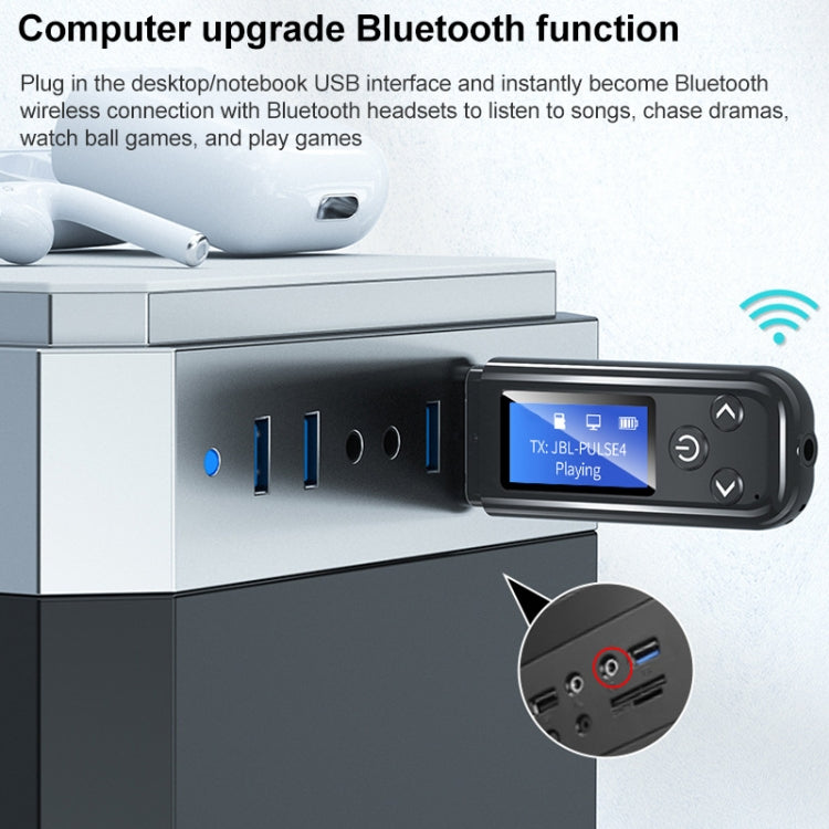 K15-Pro 2 in 1 USB Car Bluetooth 5.0 Audio Adapter Transmitter Receiver with LCD Screen, K15-Pro 2 in 1