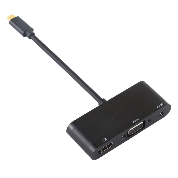 محول USB 2.0 + منفذ صوت + VGA + HDMI إلى USB-C / Type-C HUB، أسود، أبيض