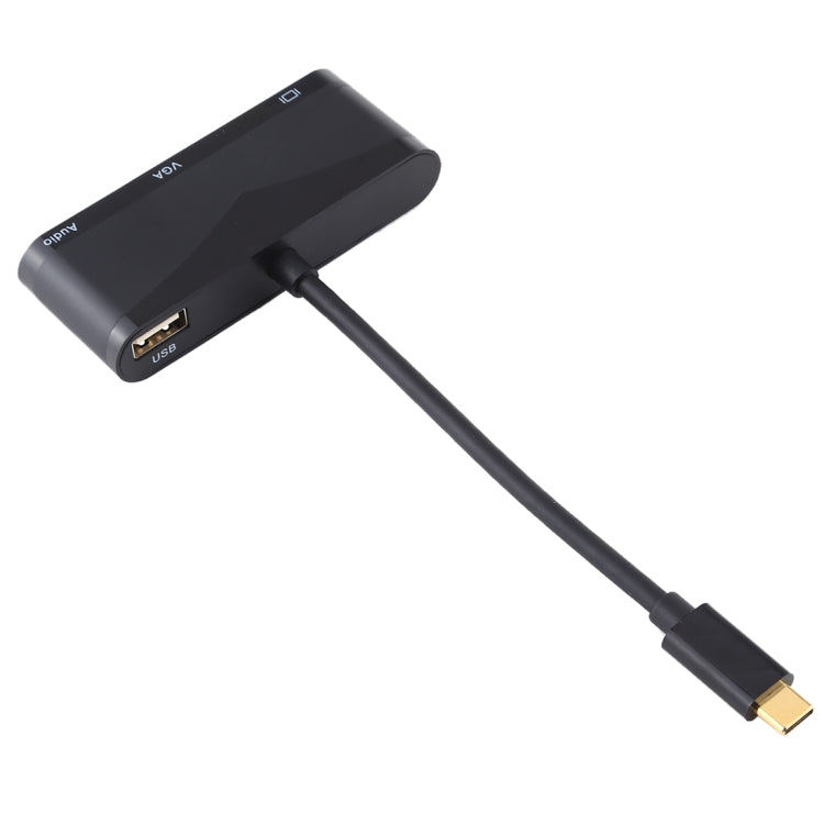 محول USB 2.0 + منفذ صوت + VGA + HDMI إلى USB-C / Type-C HUB، أسود، أبيض