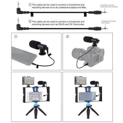 PULUZ 4 in 1 Vlogging Live Broadcast LED Selfie Light Smartphone Video Rig Kits with Microphone + Tripod Mount + Cold Shoe Tripod Head for iPhone, Galaxy, Huawei, Xiaomi, HTC, LG, Google, and Other Smartphones