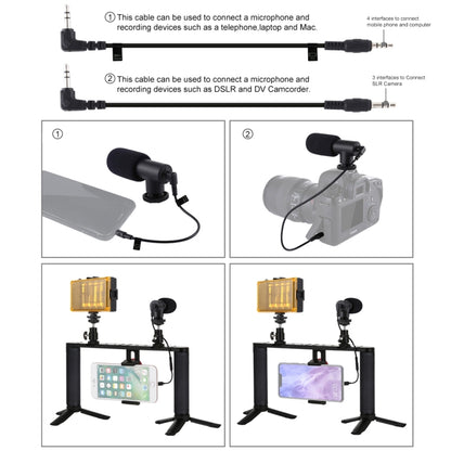 PULUZ 4 in 1 Vlogging Live Broadcast LED Selfie Light Smartphone Video Rig Handle Stabilizer Aluminum Bracket Kits with Microphone + Tripod Mount + Cold Shoe Tripod Head