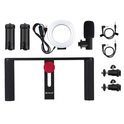 PULUZ 4 in 1 Vlogging Live Broadcast 4.7 inch 12cm Ring LED Selfie Light Smartphone Video Rig Handle Stabilizer Aluminum Bracket Kits with Microphone + Tripod Mount + Cold Shoe Tripod Head