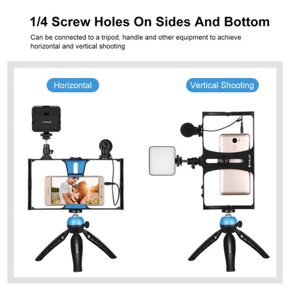 PULUZ 4 in 1 Vlogging Live Broadcast LED Selfie Fill Light Smartphone Video Rig Kits with Microphone + Tripod Mount + Cold Shoe Tripod Head for iPhone, Galaxy, Huawei, Xiaomi, HTC, LG, Google, and Other Smartphones