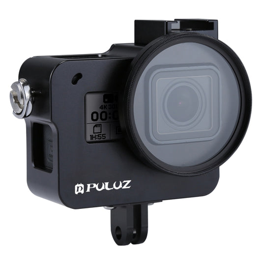 غلاف حماية من سبائك الألومنيوم CNC من PULUZ مع إطار تأمين وعدسة UV مقاس 52 مم لكاميرا GoPro HERO (2018) /7 أسود /6 /5، إطار سحب لكاميرا HERO6 /5، إطار سحب لكاميرا HERO6 /5، إطار سحب لكاميرا HERO5