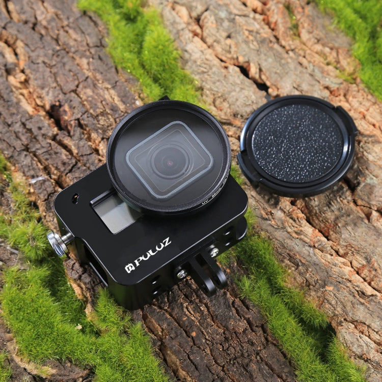 غلاف حماية من سبائك الألومنيوم CNC من PULUZ مع إطار تأمين وعدسة UV مقاس 52 مم لكاميرا GoPro HERO (2018) /7 أسود /6 /5، إطار سحب لكاميرا HERO6 /5، إطار سحب لكاميرا HERO6 /5، إطار سحب لكاميرا HERO5