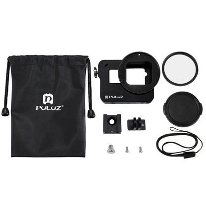 غلاف حماية من سبائك الألومنيوم CNC من PULUZ مع إطار تأمين وعدسة UV مقاس 52 مم لكاميرا GoPro HERO (2018) /7 أسود /6 /5، إطار سحب لكاميرا HERO6 /5، إطار سحب لكاميرا HERO6 /5، إطار سحب لكاميرا HERO5