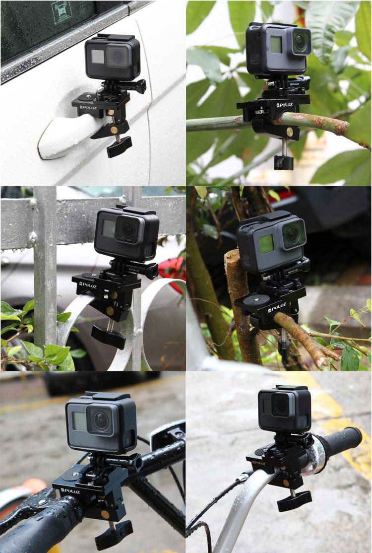مشبك تثبيت PULUZ من سبائك الألومنيوم العالمي لكاميرات GoPro وInsta360 وDJI وغيرها من كاميرات الحركة، مشبك تثبيت