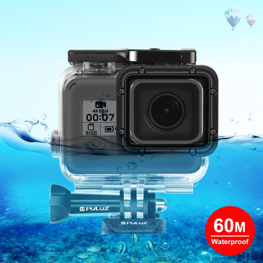 جراب PULUZ لكاميرا GoPro HERO(2018) / HERO7 Black /6 /5 60m مقاوم للماء تحت الماء وغطاء حماية للغوص مع مشبك تثبيت أساسي وبرغي، لكاميرا HERO5