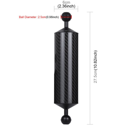 PULUZ 10.82 inch 27.5cm Length 60mm Diameter Dual Balls Carbon Fiber Floating Arm, Ball Diameter: 25mm, Buoyancy: 350g