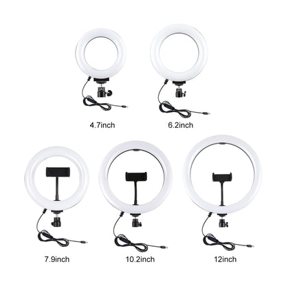 حلقة إضاءة LED قابلة للتعتيم بمنفذ USB مقاس 4.7 بوصة و12 سم من بولوز مزودة بـ 3 أوضاع تصوير سيلفي وفيديو وتصوير فوتوغرافي مع حامل ثلاثي القوائم ورأس كروي، مقاس 4.7 بوصة مع رأس كروي