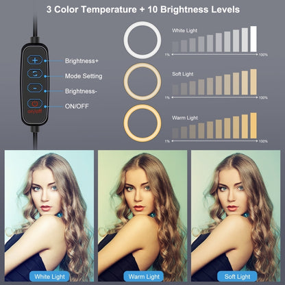 حلقة إضاءة LED قابلة للتعتيم بمنفذ USB مقاس 4.7 بوصة و12 سم من بولوز مزودة بـ 3 أوضاع تصوير سيلفي وفيديو وتصوير فوتوغرافي مع حامل ثلاثي القوائم ورأس كروي، مقاس 4.7 بوصة مع رأس كروي