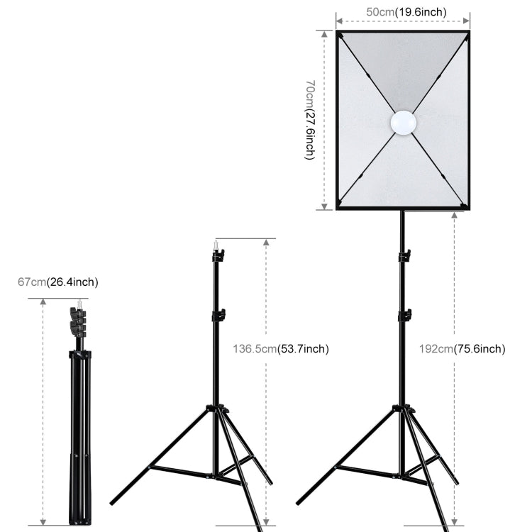 صندوق إضاءة استوديو بولوز 50×70 سم + حامل ثلاثي القوائم بطول 2 متر + مصباح LED أبيض E27 30 واط 5700 كلفن، طقم تصوير، مصباح واحد قابس أمريكي، مصباح واحد قابس أوروبي