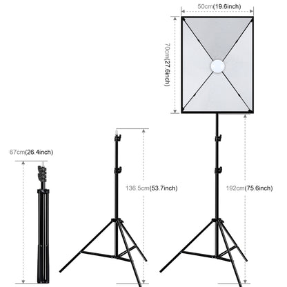 صندوق إضاءة استوديو بولوز 50×70 سم + حامل ثلاثي القوائم بطول 2 متر + مصباح LED أبيض E27 30 واط 5700 كلفن، طقم تصوير، مصباح واحد قابس أمريكي، مصباح واحد قابس أوروبي