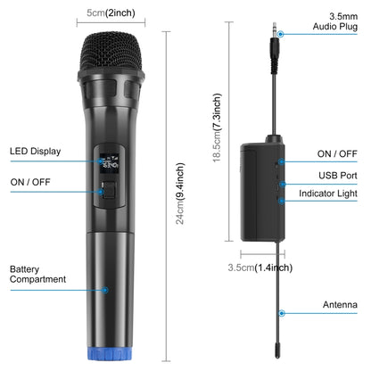 PULUZ 1 To 2 UHF Wireless Dynamic Microphones with LED Display, 3.5mm Transmitter