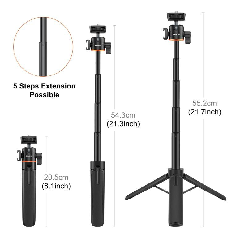 PULUZ Mini Phone Camera Extension Tripod Stand 360 Degree Ball Head Cold Shoe Selfie Stick