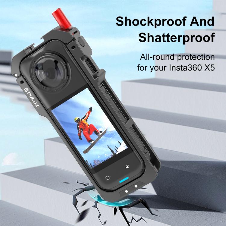 لكاميرا Insta360 X5 PULUZ، إطار قفص معدني واقي مع غطاء عدسة، قفص معدني واقي