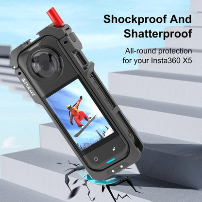 لكاميرا Insta360 X5 PULUZ، إطار قفص معدني واقي مع غطاء عدسة، قفص معدني واقي
