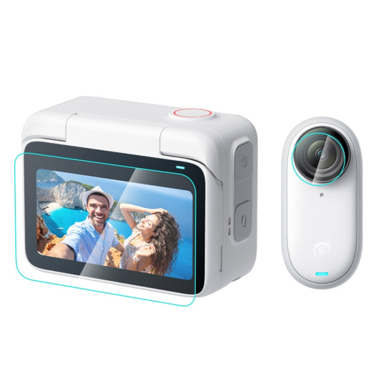 لكاميرا Insta360 GO 3 PULUZ 2 في 1، غشاء زجاجي مقوى للشاشة والعدسة، غشاء زجاجي مقوى