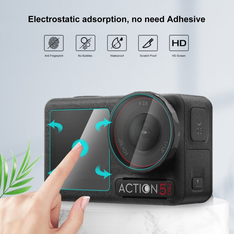 لكاميرا DJI Osmo Action 5 Pro، عدسة PULUZ 3 في 1، شاشة أمامية وخلفية، زجاج مقسّى، غشاء مقاوم للانفجار