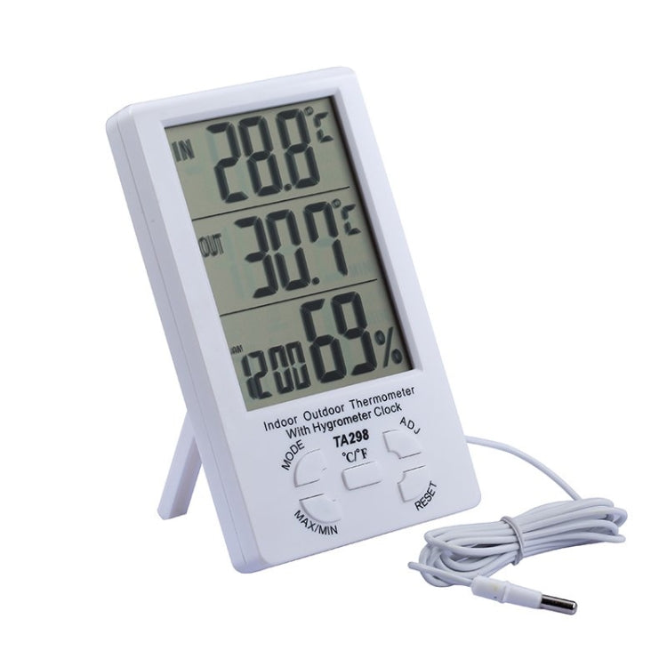 TA298 جهاز قياس الرطوبة والحرارة الرقمي بشاشة LCD مع كابل استشعار إضافي، TA298