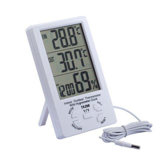 TA298 جهاز قياس الرطوبة والحرارة الرقمي بشاشة LCD مع كابل استشعار إضافي، TA298
